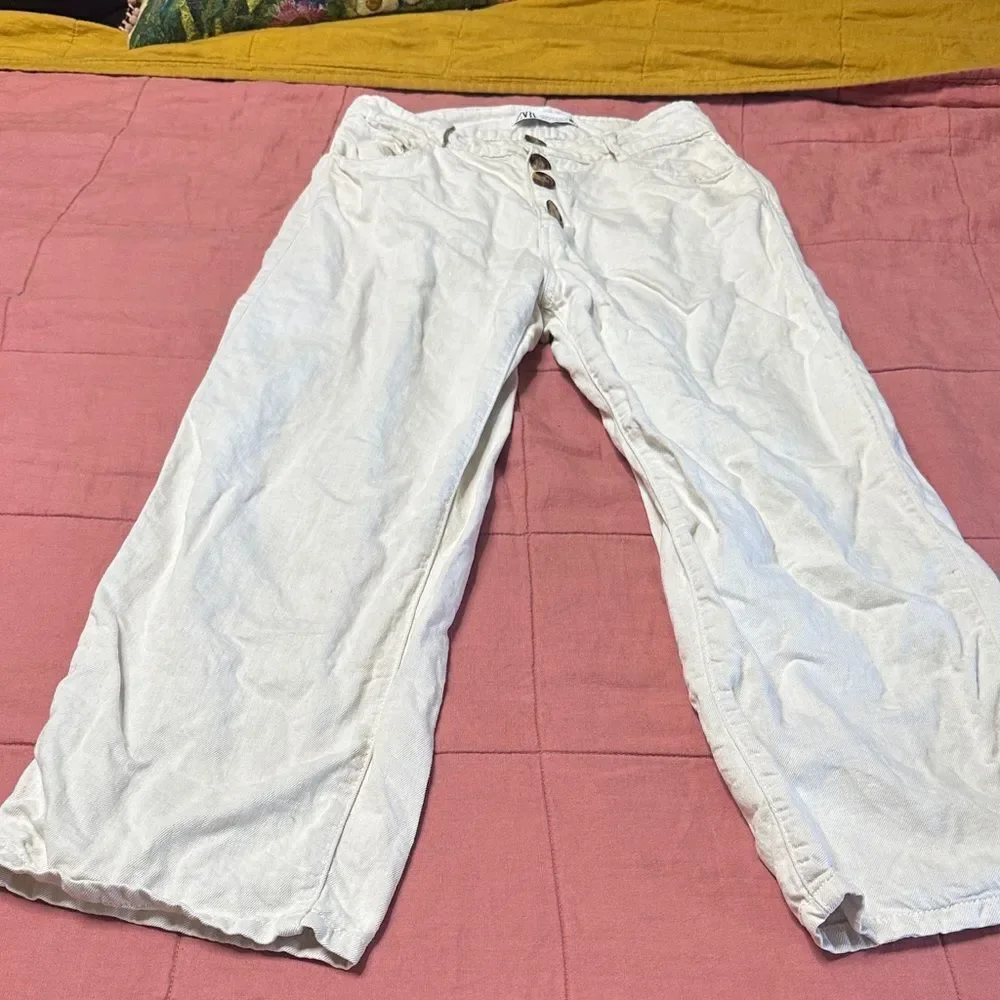 Zara Off-White Buttoned Pants